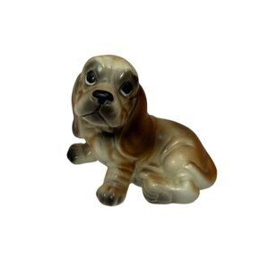 Vintage Ceramic Dog Figurine Collectible By CB Bryans Made In Korea Brown & Tan